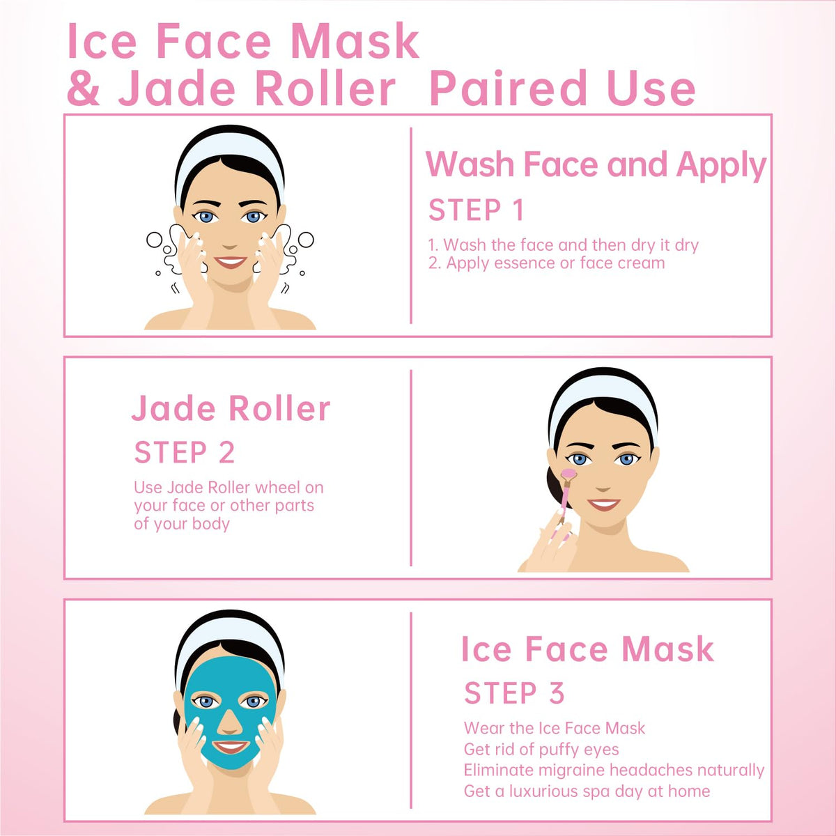 ZNÖCUETÖD 3-in-1 Face Sculpting Set – Ice Roller, Jade Roller & Cooling Gel Eye Mask Gift Set | For Puffiness, Wrinkles & Lifting