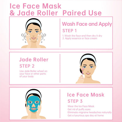 ZNÖCUETÖD 3-in-1 Face Sculpting Set – Ice Roller, Jade Roller & Cooling Gel Eye Mask Gift Set | For Puffiness, Wrinkles & Lifting