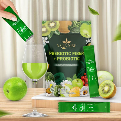 NAILA NINE Prebiotic Fiber Supplement Powder Apple and Kiwi Flavour Pack of 15 Sachets