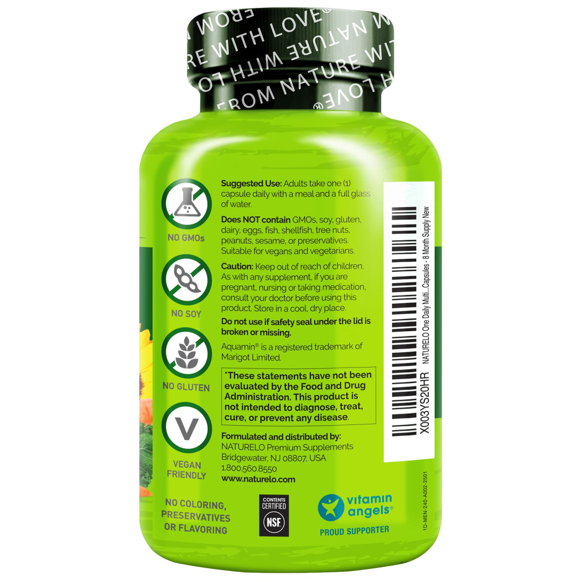NATURELO Mens Multivitamins - One Daily Multivitamin for Men with Vitamins, Minerals & Organic Whole Foods, Boost Energy & Health, Non-GMO, 240 Vegetarian Capsules
