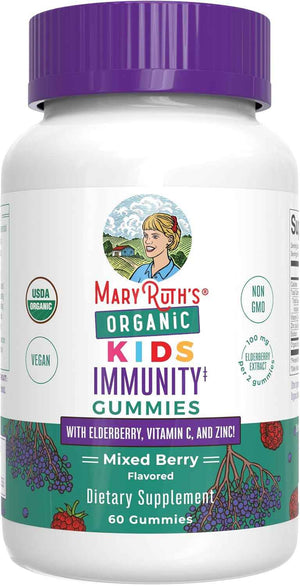 MARYRUTH'S Organics Kids Immune Support Gummies - USDA Organic - Vitamin C, Zinc, and Elderberry Gummies for Kids - Immune Support for Ages 4+ - Vegan - Non-GMO - Gluten Free - 60 Count
