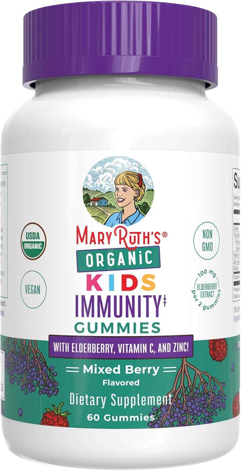 MARYRUTH'S Organics Kids Immune Support Gummies - USDA Organic - Vitamin C, Zinc, and Elderberry Gummies for Kids - Immune Support for Ages 4+ - Vegan - Non-GMO - Gluten Free - 60 Count
