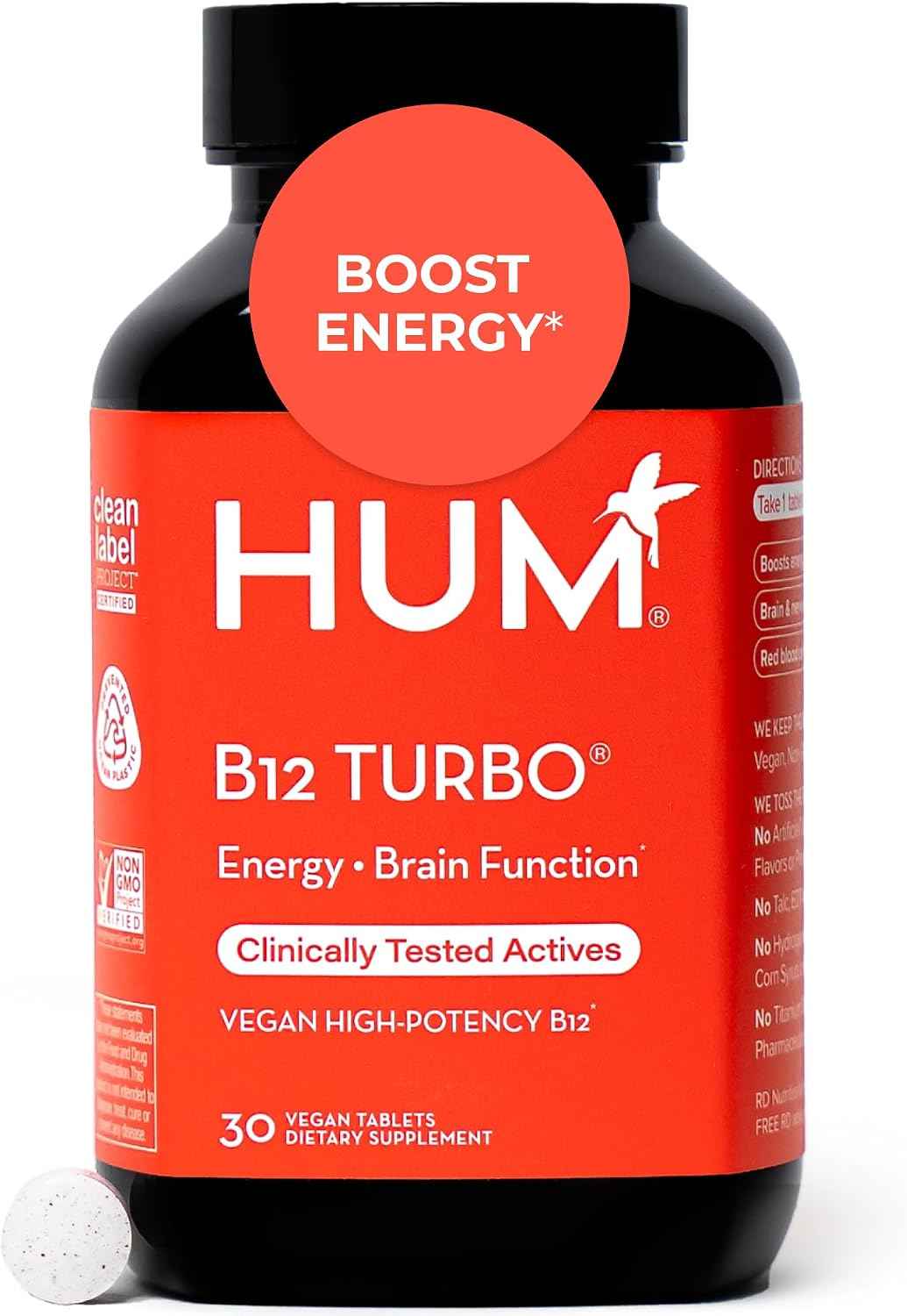 HUM B12 Turbo High Potency Vitamin B12 Daily Energy Support, 30 Count