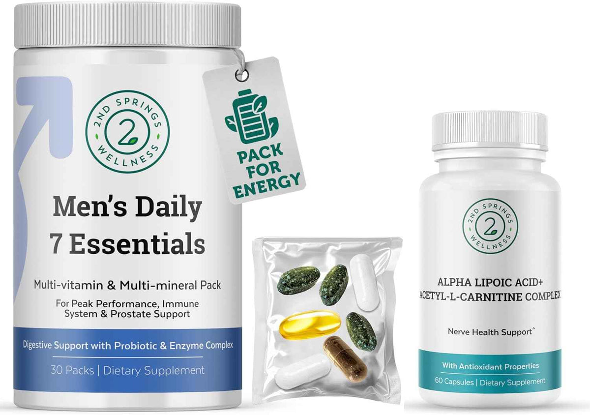 ALA & ALC Complex + Men’s Daily 7 Essentials Bundle - Energy, Metabolism, Cognitive Support, Vitality, Immunity & Daily Wellness