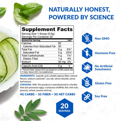 BioTrust C8 MCT Oil Powder - Keto Coffee Creamer for Clean Energy, Hazelnut