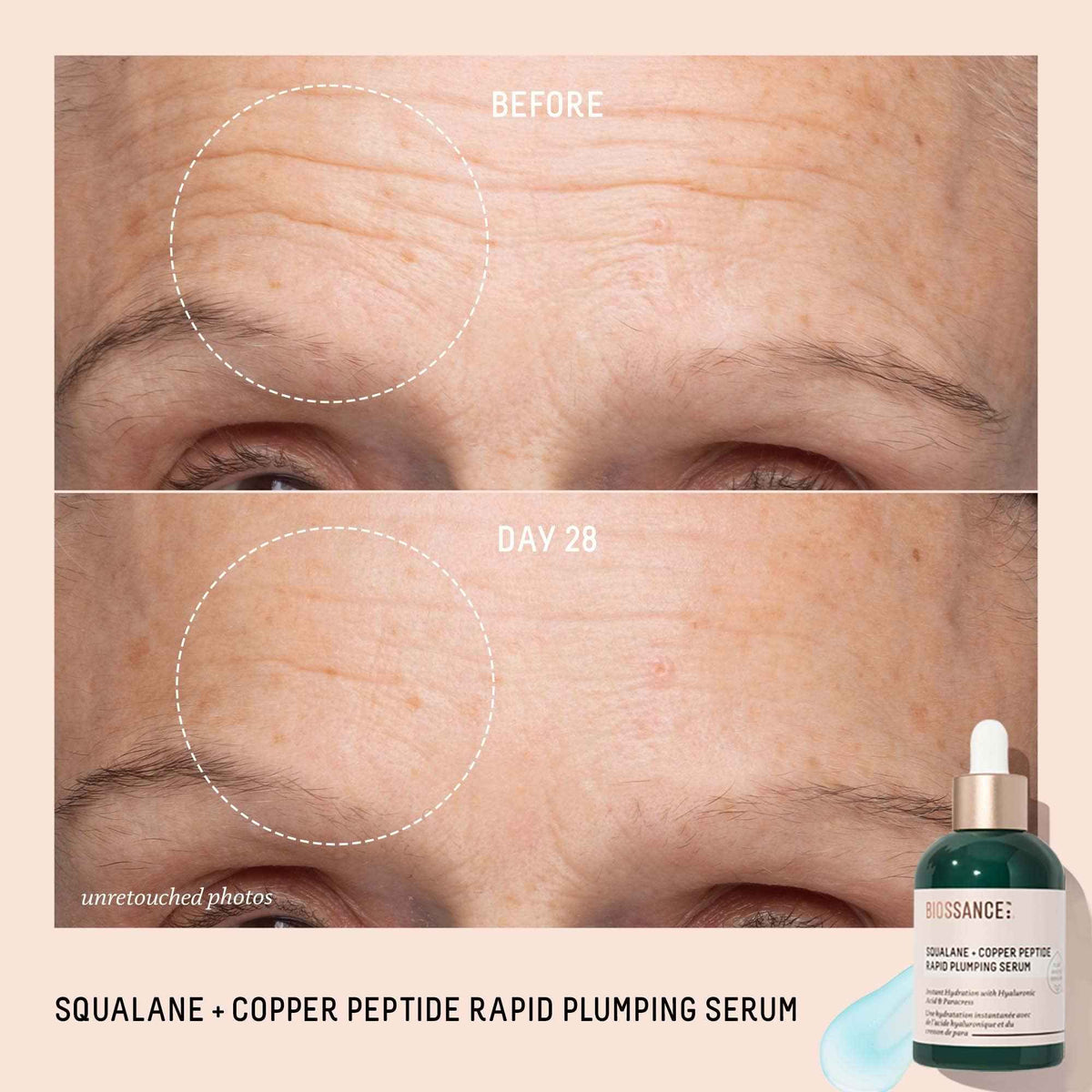 Biossance Squalane + Copper Peptide Rapid Plumping Serum - Face Serum for All Skin Types - Visibly Plumping + Firming Skin, Fine Lines + Wrinkles,
