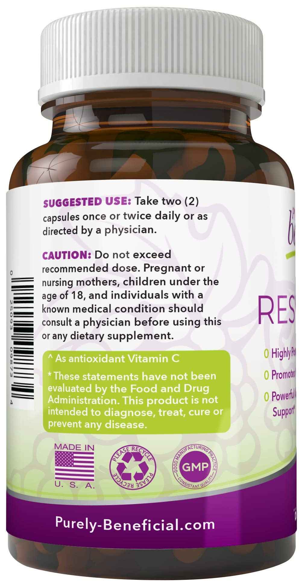 PURELY beneficial RESVERATROL1450-90day Supply, 1450mg per Serving of Potent Antioxidants & Trans-Resveratrol, Promotes Anti-Aging