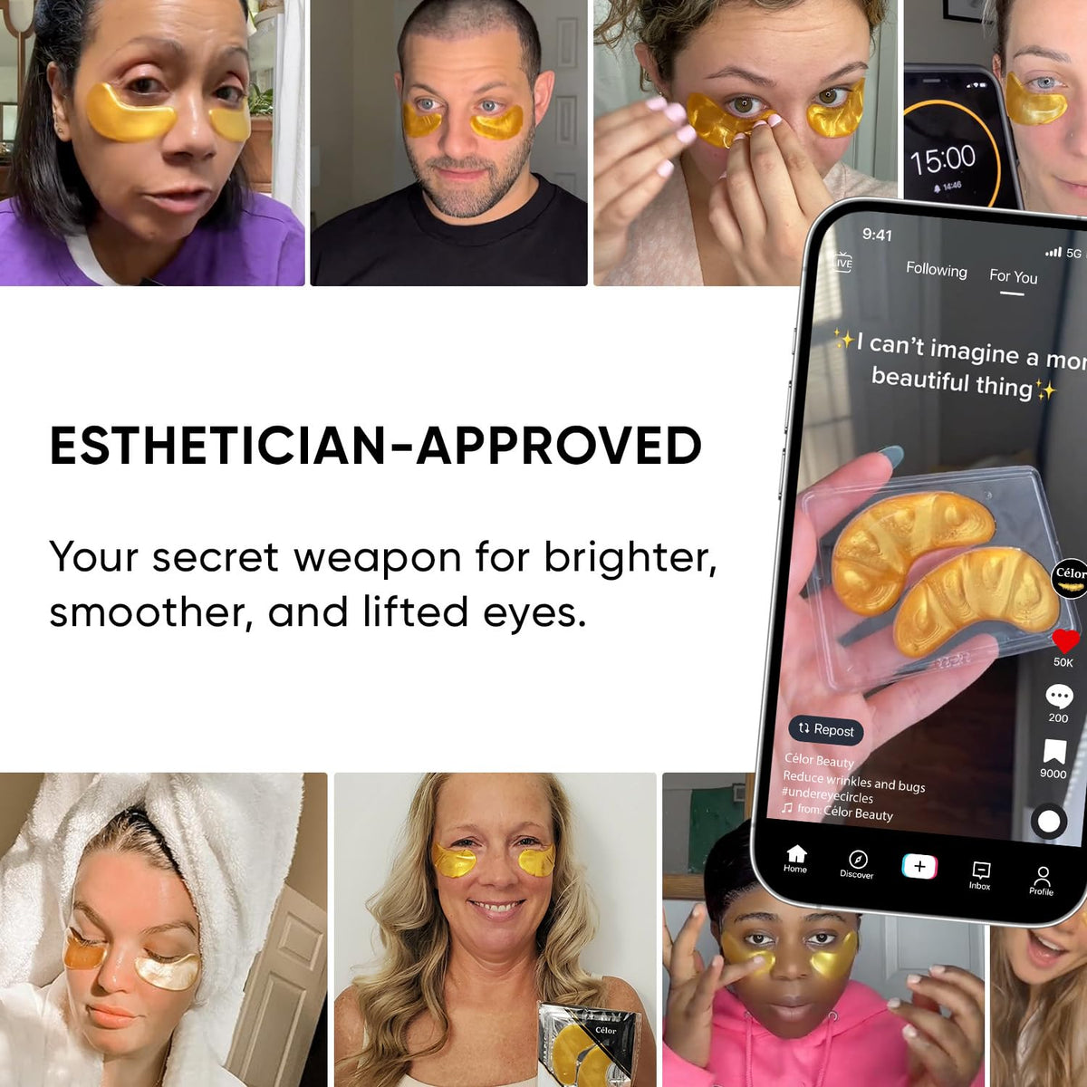Celor Under Eye Patches (20 Pairs / 40 Patches) – Trial Size Collagen & Amino Acid Eye Masks for Dark Circles & Puffiness | Travel-Friendly | USA Tested