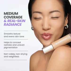 Wonderskin Hyper Bond All-Day Stay Serum Foundation – Waterproof, Transfer-Proof, 24HR Longwear Face Makeup with Niacinamide & Hyaluronic Acid – Lightweight, Natural Finish (Echo)