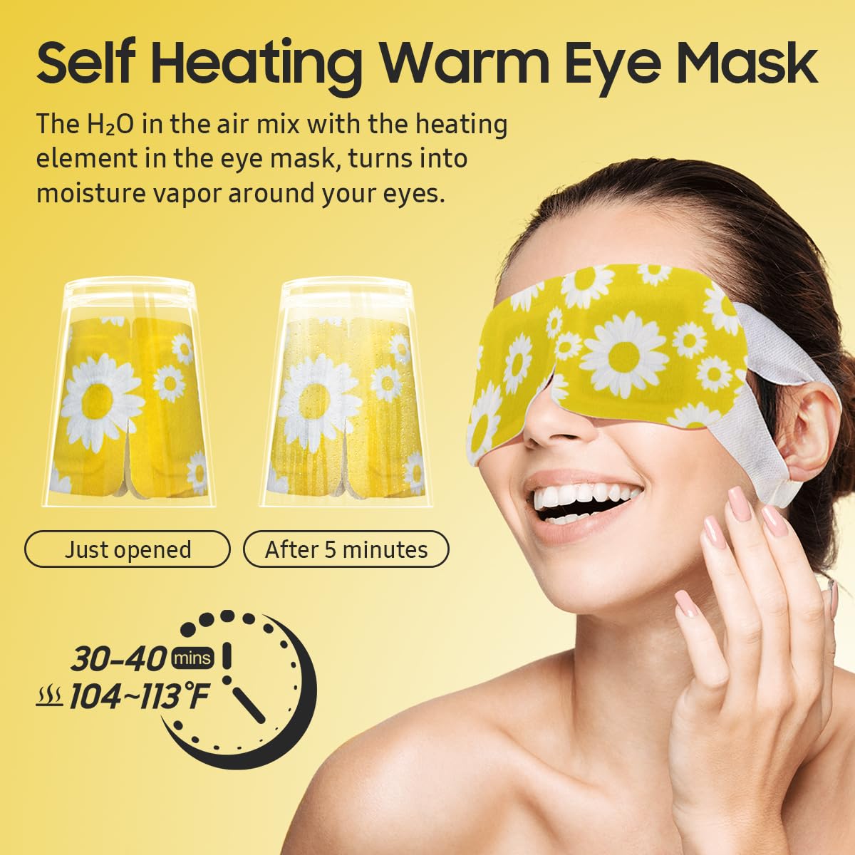 BeHoomi Self Heating Steam Eye Mask – Chamomile Scented Warm Compress Heated Eye Mask for Sleep, Spa & Relaxation (20 Pack)