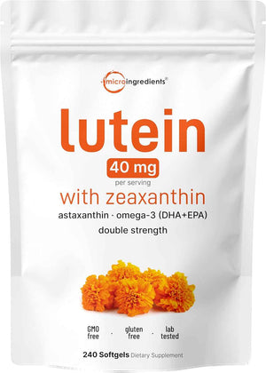 Micro Ingredients Lutein & Zeaxanthin 40mg Softgels, 240 Count, with Astaxanthin, Omega-3s, & Phospholipids - Eye + Vision Health Vitamins - Third Party Tested, Non-GMO, Gluten Free