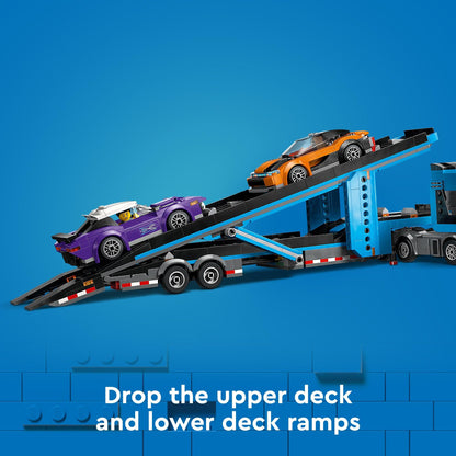 LEGO City Car Transporter Truck with Sports Cars Building Toy Set - Semi Truck Toy with Carrier & Trailer for Boys & Girls, Ages 7+ - Gift Idea for Kids - 60408