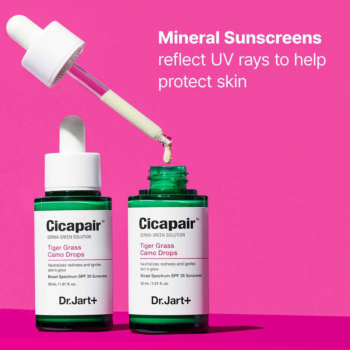 Dr.Jart+ Cicapair Tiger Grass Camo Drops Tinted Serum SPF 35 with Centella Asiatica - Skin Tint - Korean Skin Care Makeup Hybrid, 1.01 Fl Oz