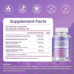 MEGNETA Vaginal Moisturizer, Kacip Fatimah 1,000mg & Manjakni 200mg for Female Health, Slippery Elm for Women, Vegan, 120 Capsules