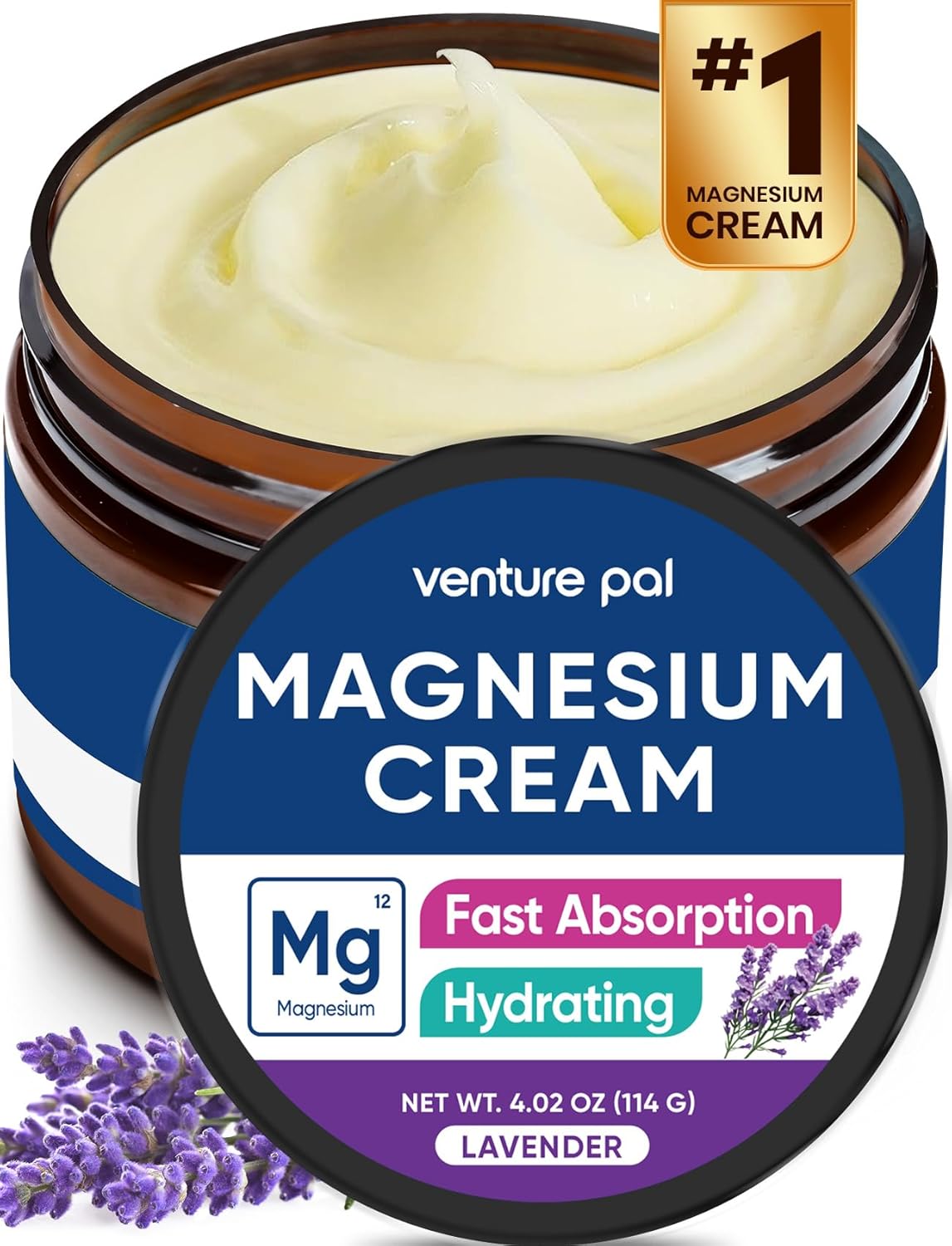 Venture Pal Topical Magnesium Cream, Highly Concentrated Magnesium Lotion - Fast-Absorbing Magnesium Moisturizing Cream with Coconut Oil, Shea Butter & Hyaluronic Acid; Suitable for Kids