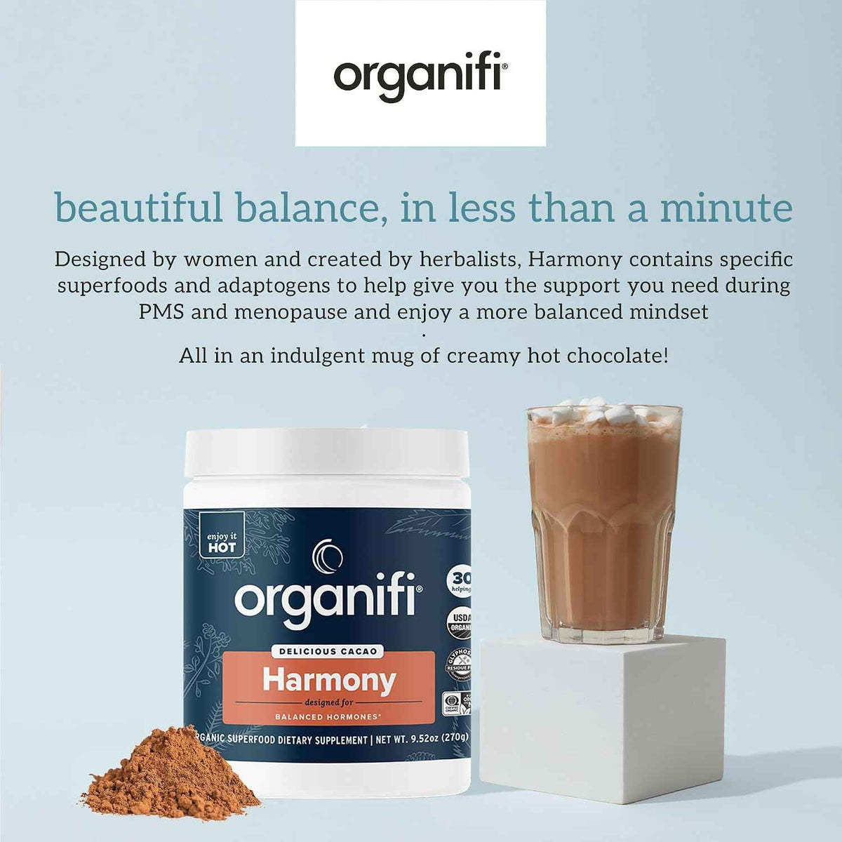 Organifi Harmony - Hormone Balance for Women with Cacao Superfood Powder, 30 Servings