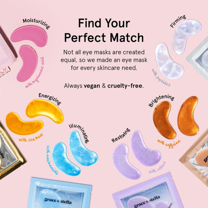 grace & stella Pink Under Eye Mask - 48 Pairs - Vegan Gel Patches for Dark Circles & Puffy Eyes
