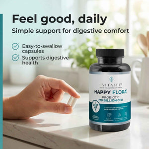 VITASEI Happy Flora Probiotic Supplement - 170 Billion CFU with Digestive Enzymes - Gut Health and Metabolic Support for Women and Men - 120 Capsules 2-Month Supply