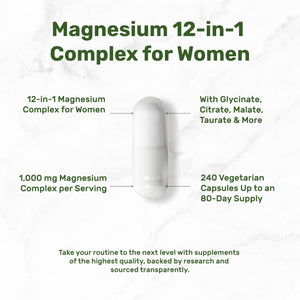 12‑in‑1 Magnesium Complex for Women 1,000 mg, 240 Vegetarian Capsules | Magnesium Glycinate, Citrate, Malate, Taurate, Orotate, Oxide & More | Chelated & Purified for Better Absorption DEAL SUPPLEMENT buy supplements Au