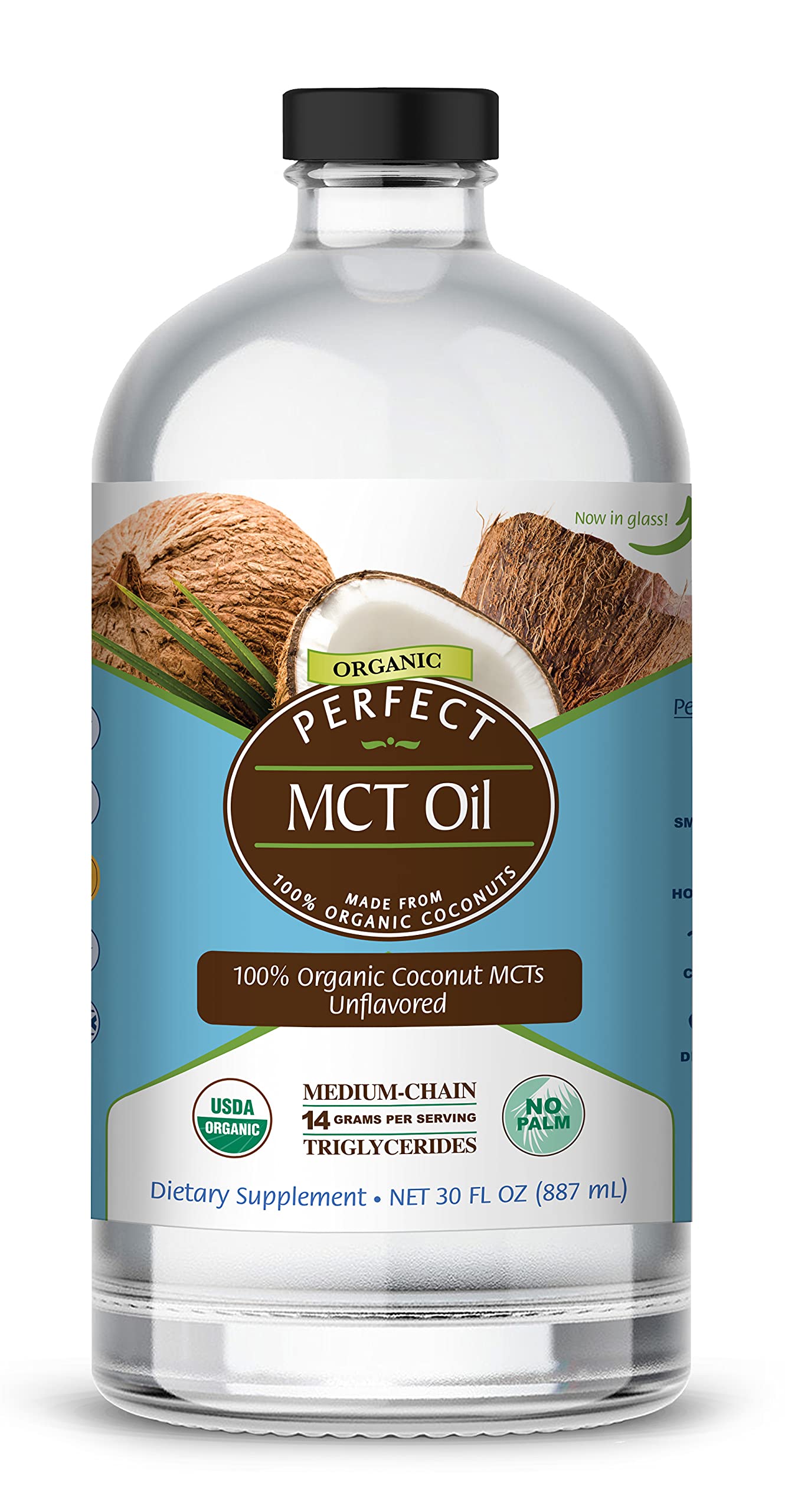 Perfect Supplements – Perfect MCT Oil – 30oz – Organic Coconut MCTs Unflavored Oil – Boosts Sustainable Energy for Body & Brain