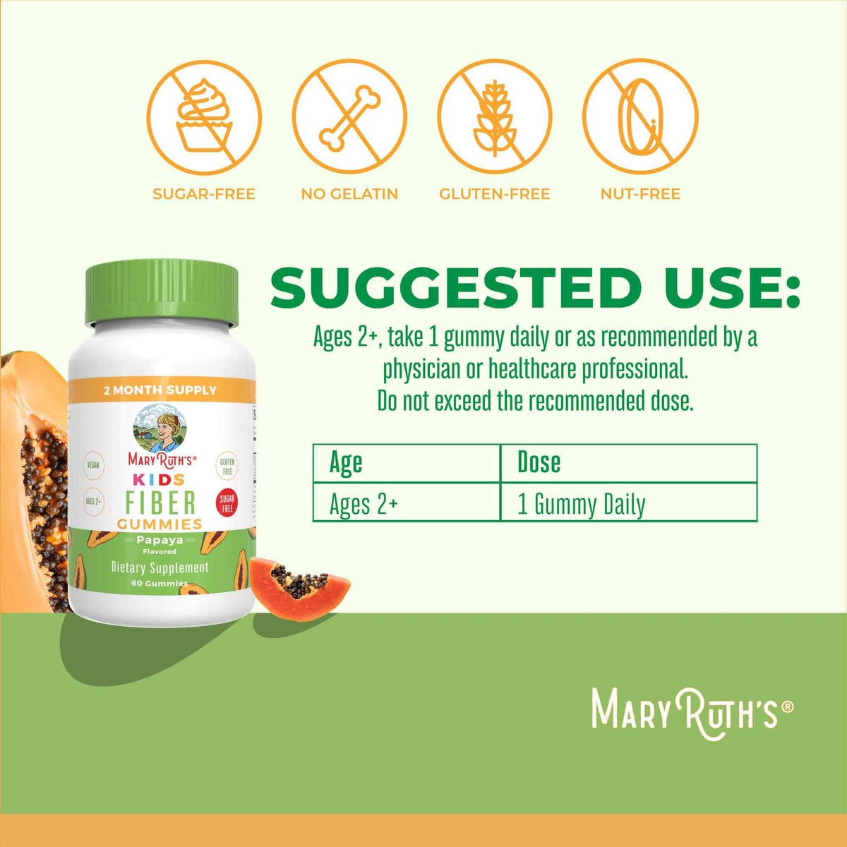 MARYRUTH'S Fiber Gummies for Kids - 2 Month Supply - Sugar Free - Soluble Fiber Supplement - Gut Health & Digestion Support
