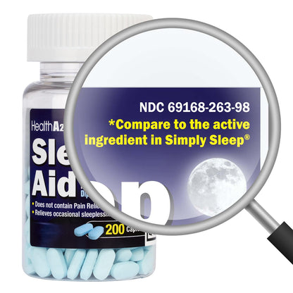 HealthA2Z® Sleep Aid, Diphenhydramine HCl 25mg, Regular Strength 200 Caplets