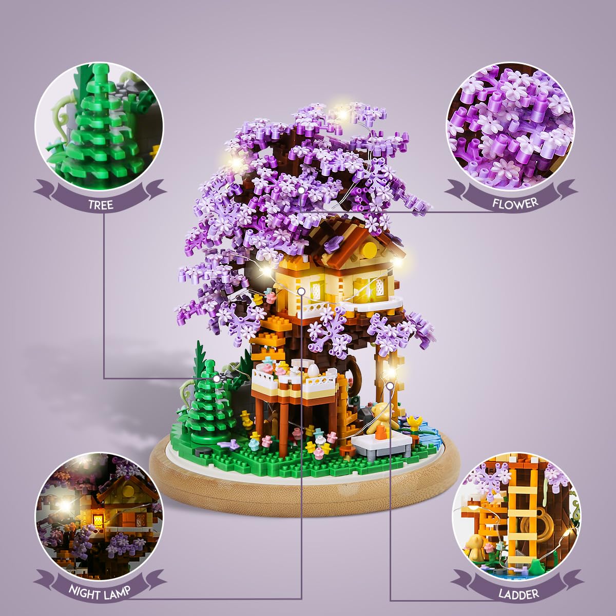Insgen Cherry Blossom Tree House Miniature Building Blocks with Dust Cover