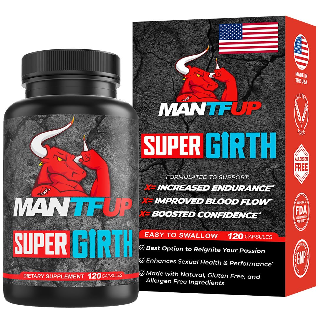 MANTFUP SUPER GIRTH Natural Male Sexual Enhancer for Growth | Fast-Acting Blood Flow | Daily Supplement to Thicken & Strengthen | Potenciadores de Testosterona | Made in USA (1 Month Supply, 120 Caps)