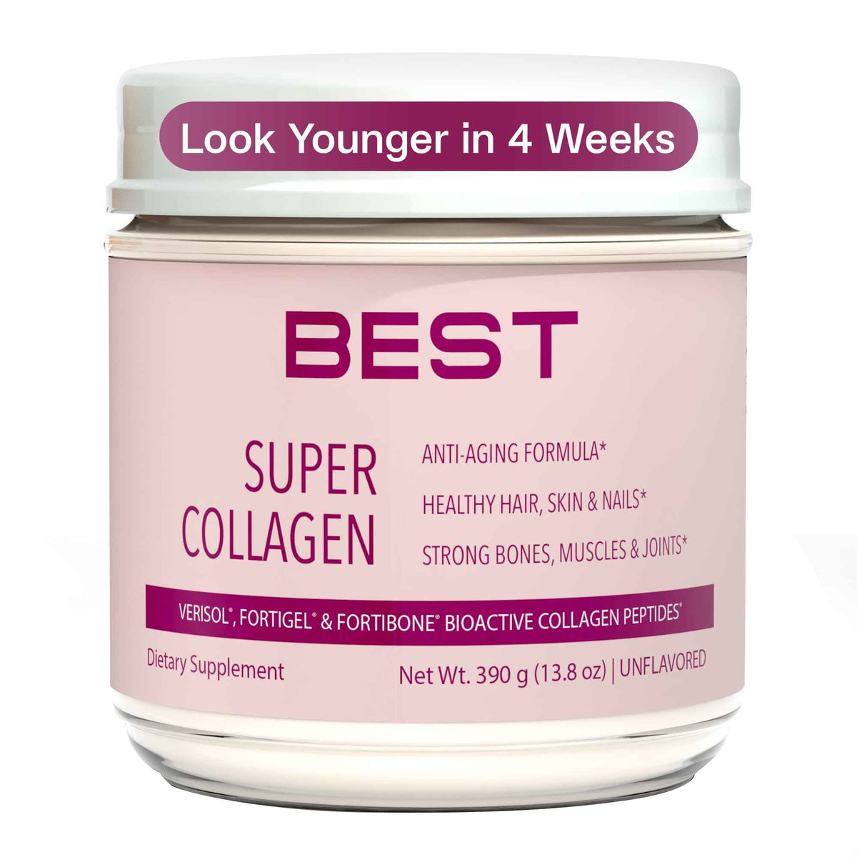 FORTIBONE Collagen - 3 Clinically-Supported Bioactive Collagen Peptides with FORTIBONE, FORTIGEL, VERISOL Unflavored Collagen for Women - Reduce Wrinkles
