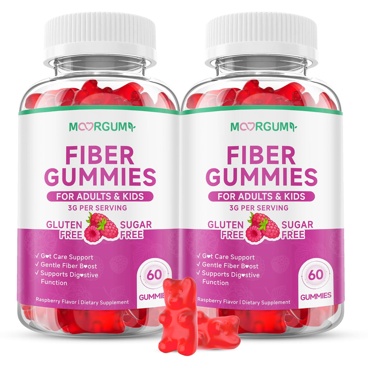 MOORGUMY Fiber Gummies for Digestive Health & Regularity, Sugar-Free High Fiber Supplement for Adults & Kids, Soluble Dietary Fiber, Vegan Fiber Supplements for Men & Women, 120 Count
