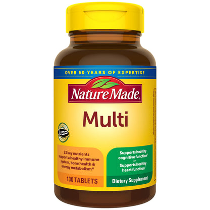 Nature Made Multivitamin Tablets with Iron, Multivitamin for Women and Men for Daily Nutritional Support, Multi Vitamins for Adults, 130 Tablets, 130 Day Supply