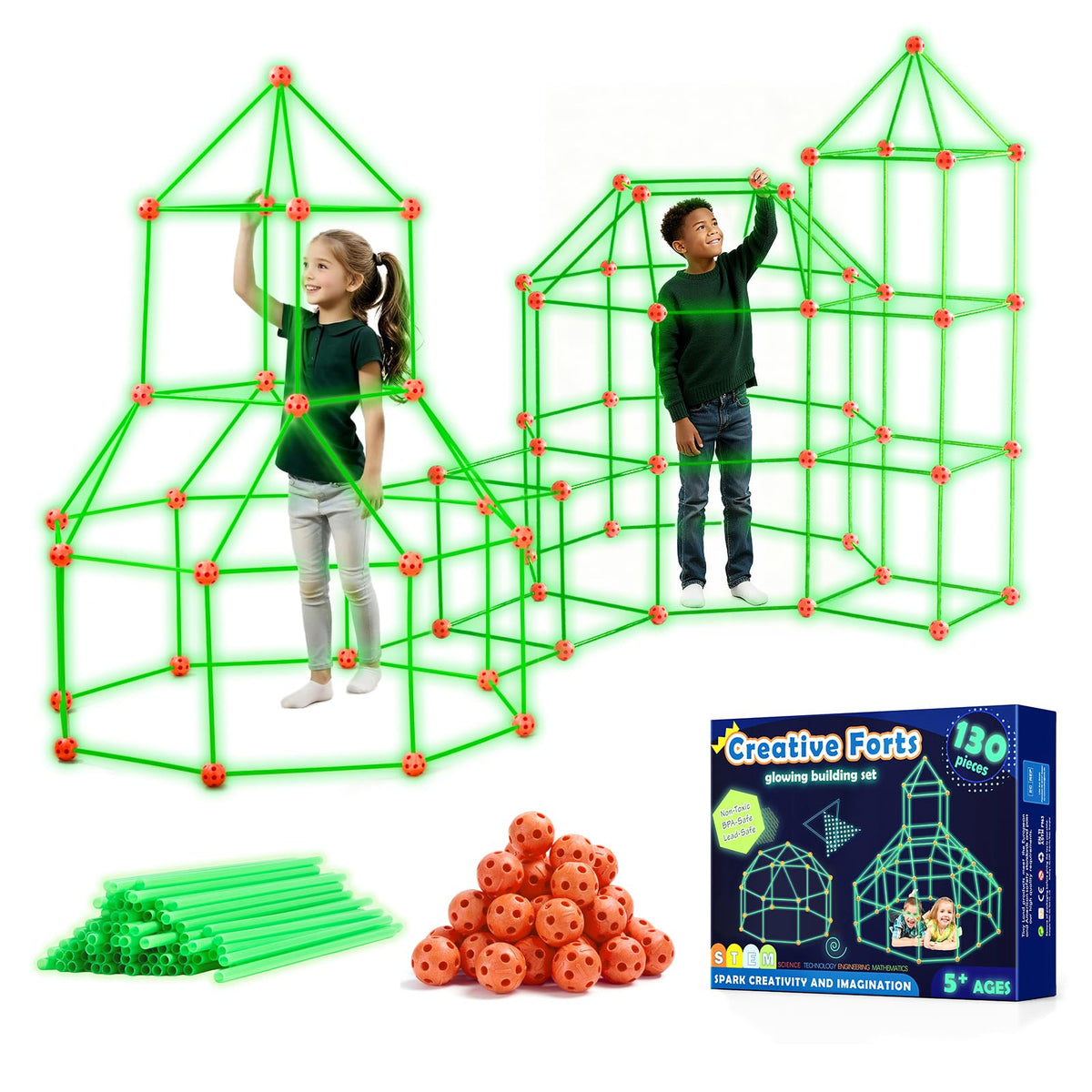 Tiny Land Glow Fort Building Kit for Kids Ages 4-12, STEM Building Toy