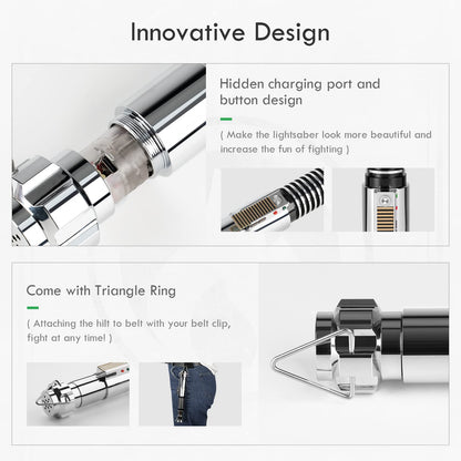 Upgrade XRGB3.0 Smooth Swing Motion Control Light Saber, 16 Sound Fonts Light Saber, Infinite Color Changing Rechargeable, Metal Hilt, Support Heavy Dueling Luke V2 Light Sabers with Stand Toy Tool