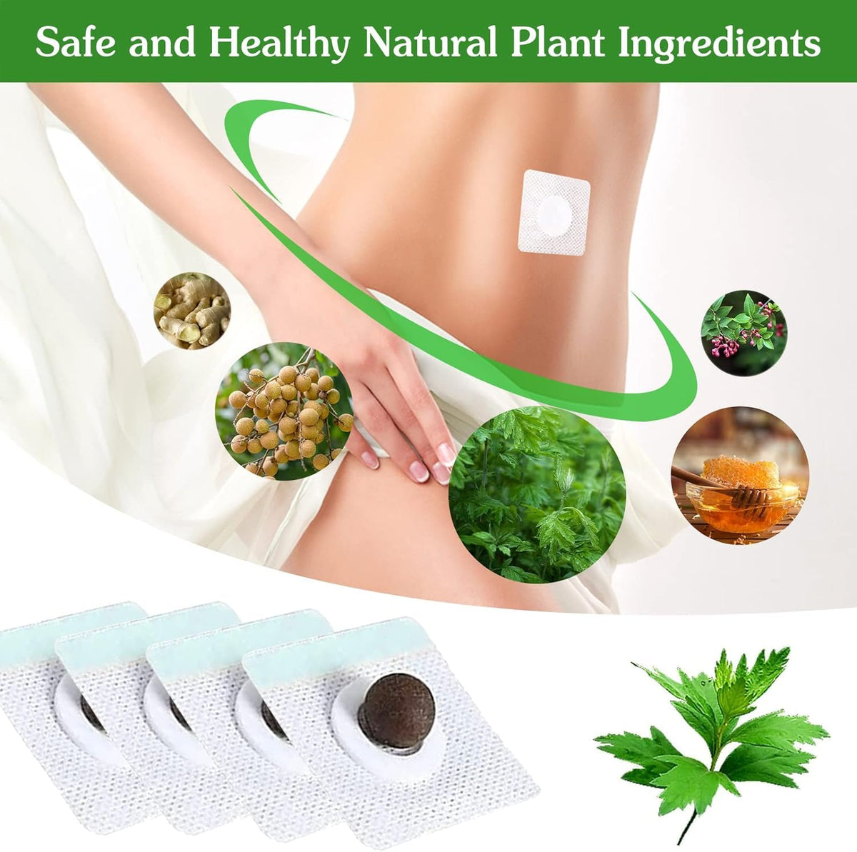 Mugwort Belly Patch,30Pcs Natural Wormwood Essence Pills and 30Pcs Belly Sticker, Moxa Hot
