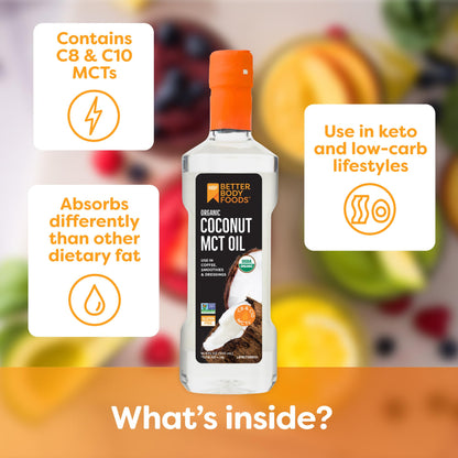 BetterBody Foods Organic Coconut MCT Oil 16.9 Fl Oz, C8 & C10, Keto Coffee