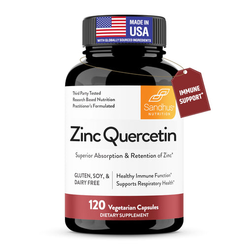 Sandhu's Zinc Quercetin 120 Vegetarian Capsules (Pack of 1) - High Absorption Zink Supplements for Immunity and Seasonal Allergy - Antioxidant Immune Support