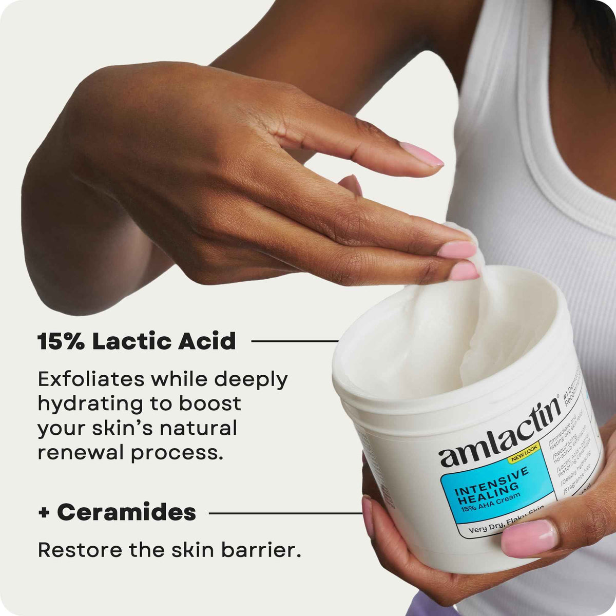 AmLactin Intensive Healing - Therapeutic Body Cream for Extremely Dry Skin - No-Scrub Exfoliator and Body Moisturizer Cream