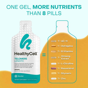 HealthyCell Telomere Length Supplement - Anti-Aging Telomere Lengthening Supplements with Phytonutrients & Vitamins for Cellular Health - AC-11, Astragalus & Resveratrol - 30 Gel Packs, Grape Flavored