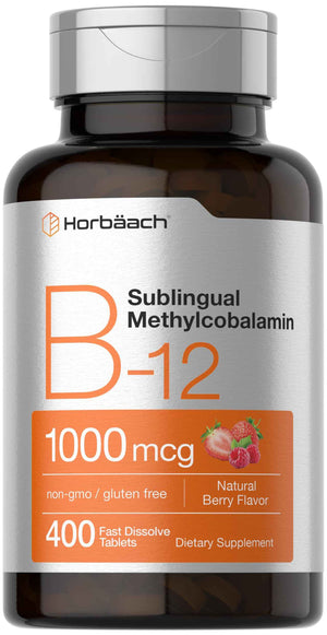 Horbaach Vitamin B12 1000 mcg Sublingual - 400 Fast Dissolve Tablets - Methylcobalamin Supplement for Women and Men