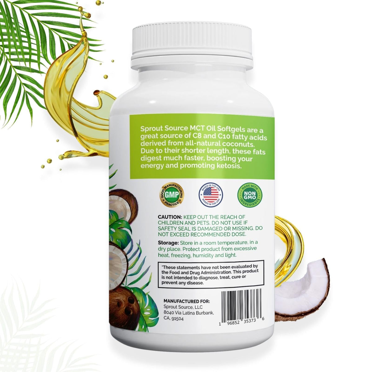 Sprout Source MCT Oil Softgels 1000mg, C8 C10 Keto, 90-Day Supply