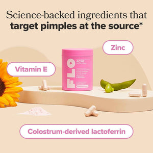 FLO Acne Supplement for Clearer Skin with Zinc & Vitamin E - 30-Day Supply