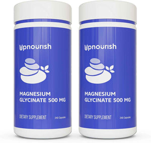 UpNourish Chelated Magnesium Glycinate 500mg Capsules - Magnesium Chelate for High Absorption - Pure Magnesium Supplement 480 Capsules