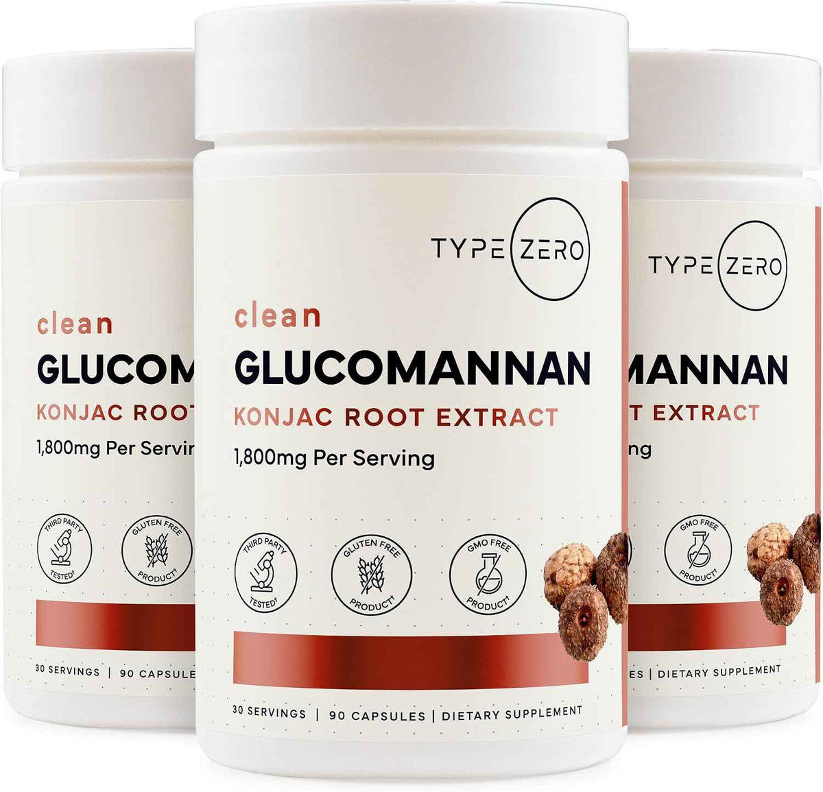 Type Zero Clean Glucomannan Konjac Root Extract (1,800mg) 90 Capsules - Gluten-Free, GMO-Free, 30 Servings