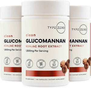 Type Zero Clean Glucomannan Konjac Root Extract (1,800mg) 90 Capsules - Gluten-Free, GMO-Free, 30 Servings