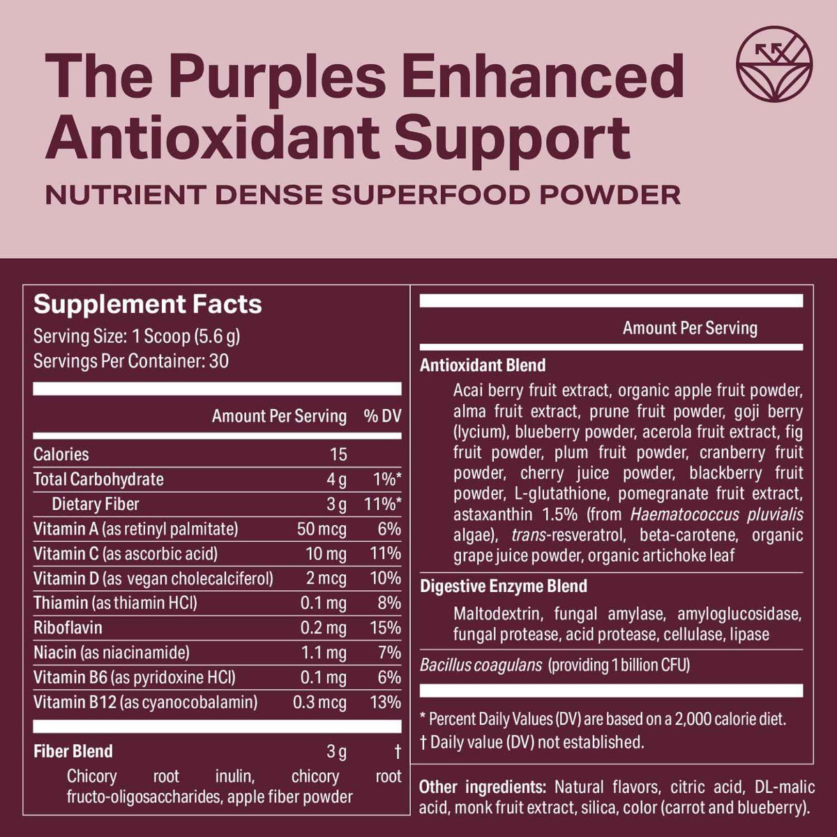 Proper, The Purples Nutrient-Dense Superfood Powder - Antioxidant Supplement and Cellular Support - Acai, Amla, Blueberry, Vitamin C, B Vitamins & More - Enhanced with Prebiotic Fiber & Probiotics