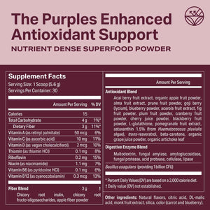 Proper, The Purples Nutrient-Dense Superfood Powder - Antioxidant Supplement and Cellular Support - Acai, Amla, Blueberry, Vitamin C, B Vitamins & More - Enhanced with Prebiotic Fiber & Probiotics