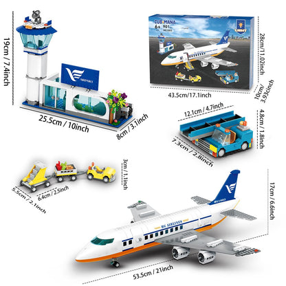 CUBIMANA 21-Inch Large City Passenger Airplane Building Set with LED Light