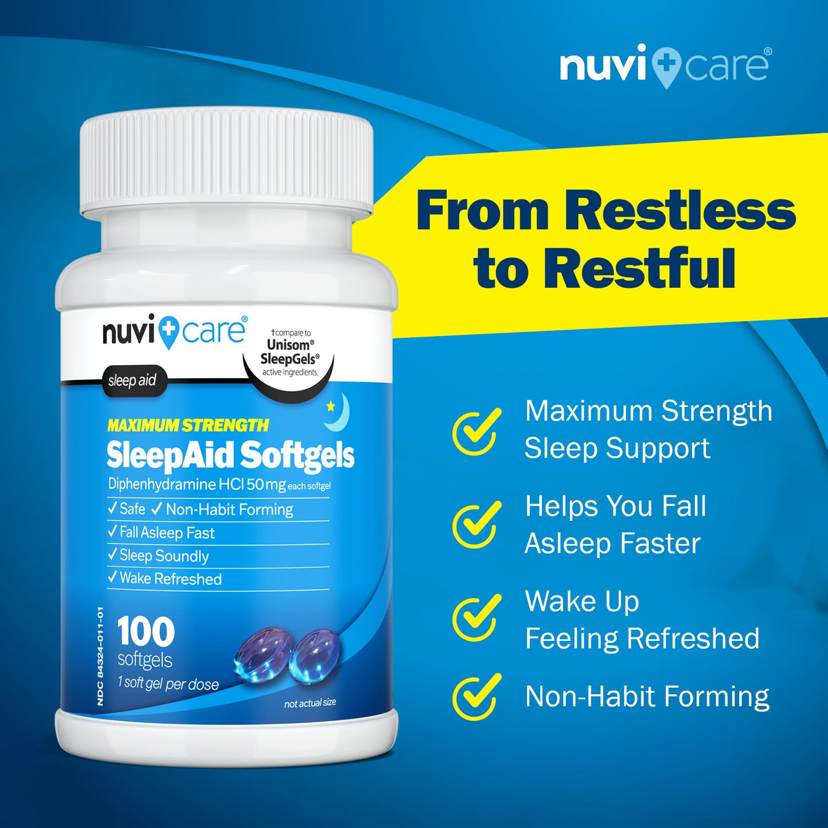 NUVICARE Diphenhydramine 50mg Max Strength SleepAid, 100 Count