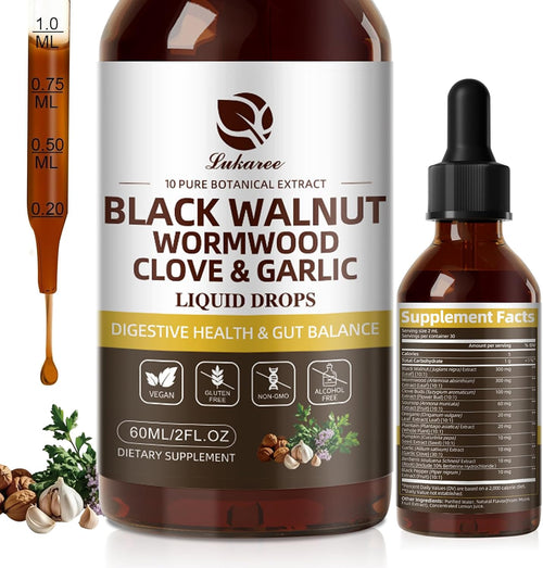 Wormwood Black Walnut Clove Cleanse Tincture - Gut Health & Detox - with Garlic Pumpkin Seeds Soursop Oregano - Digestive & Intestinal Support for Humans - Vegan, Herbal Blends, Liposomal Tech