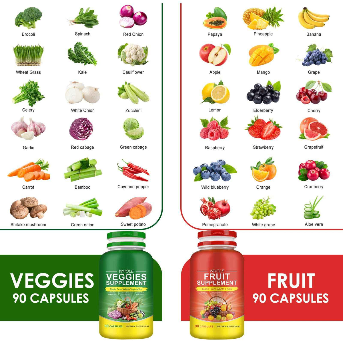 Fruits & Veggies Supplements - 2 Bottles 180 Total Vegetarian Capsules - BalanceNatural Vitamins Supplement Dietary Nutritional Balance,Lngredients Blended Vitamin & Mineral Whole Food Supplement